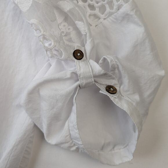 Floral Crochet Mesh Sleeve Cotton Button Down - Picture 5 of 10